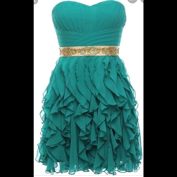 NWT Minuet Strapless Green and Gold Cocktail Dress - Picture 1 of 8